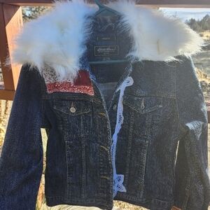Ralph Lauren Blue Jean Jacket with Fluffy Collar